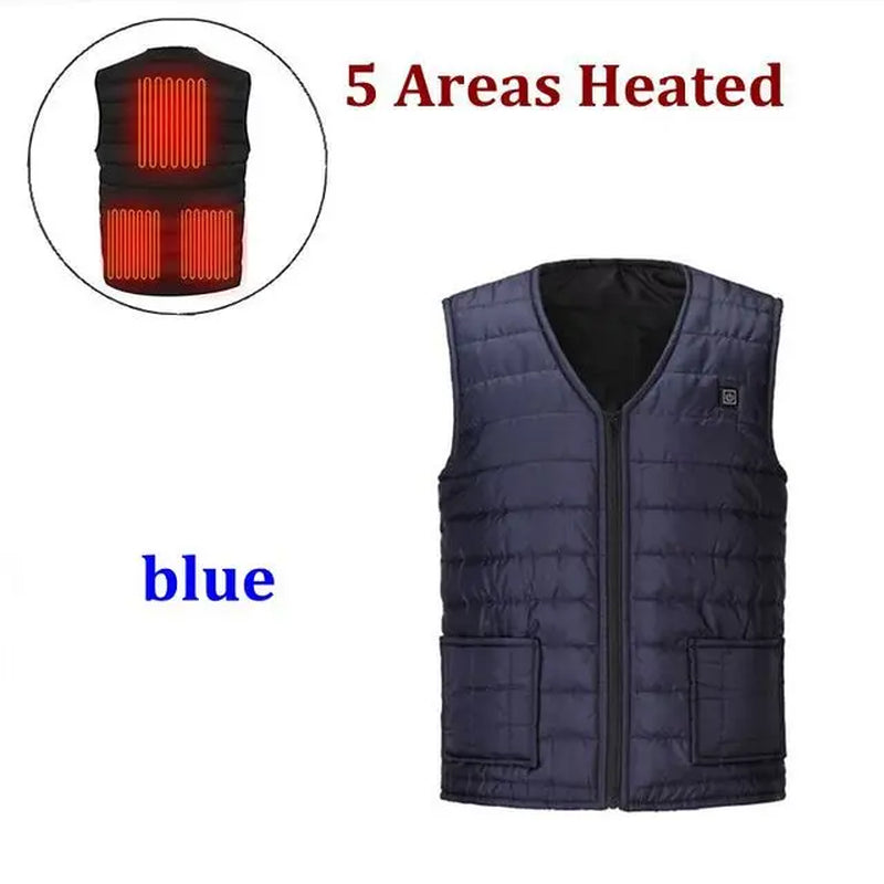 Men Autumn Winter Smart Heating Cotton Vest 9 Area Heated V Neck Vest Women Outdoor Flexible Thermal Winter Warm Jacket M-7XL