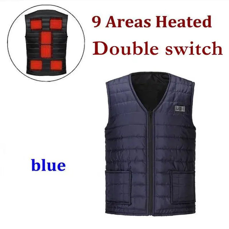 Men Autumn Winter Smart Heating Cotton Vest 9 Area Heated V Neck Vest Women Outdoor Flexible Thermal Winter Warm Jacket M-7XL