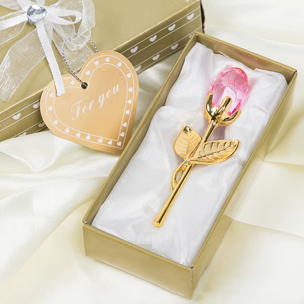 1Pc Glass Rose Mini Crystal Flower Artificial Flowers Room Ornament Office Desktop Decoration Wedding Party Valentine'S Day Gift