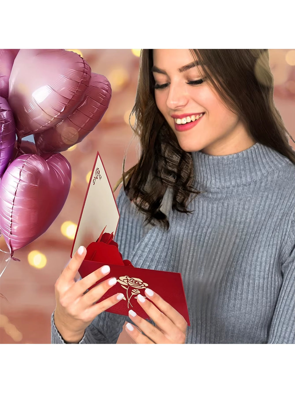 3D Pop-Up Happy Birthday Rose Card - Perfect for Anniversaries, Mother'S Day, Weddings - Greeting Women,Youngsters with Envelope