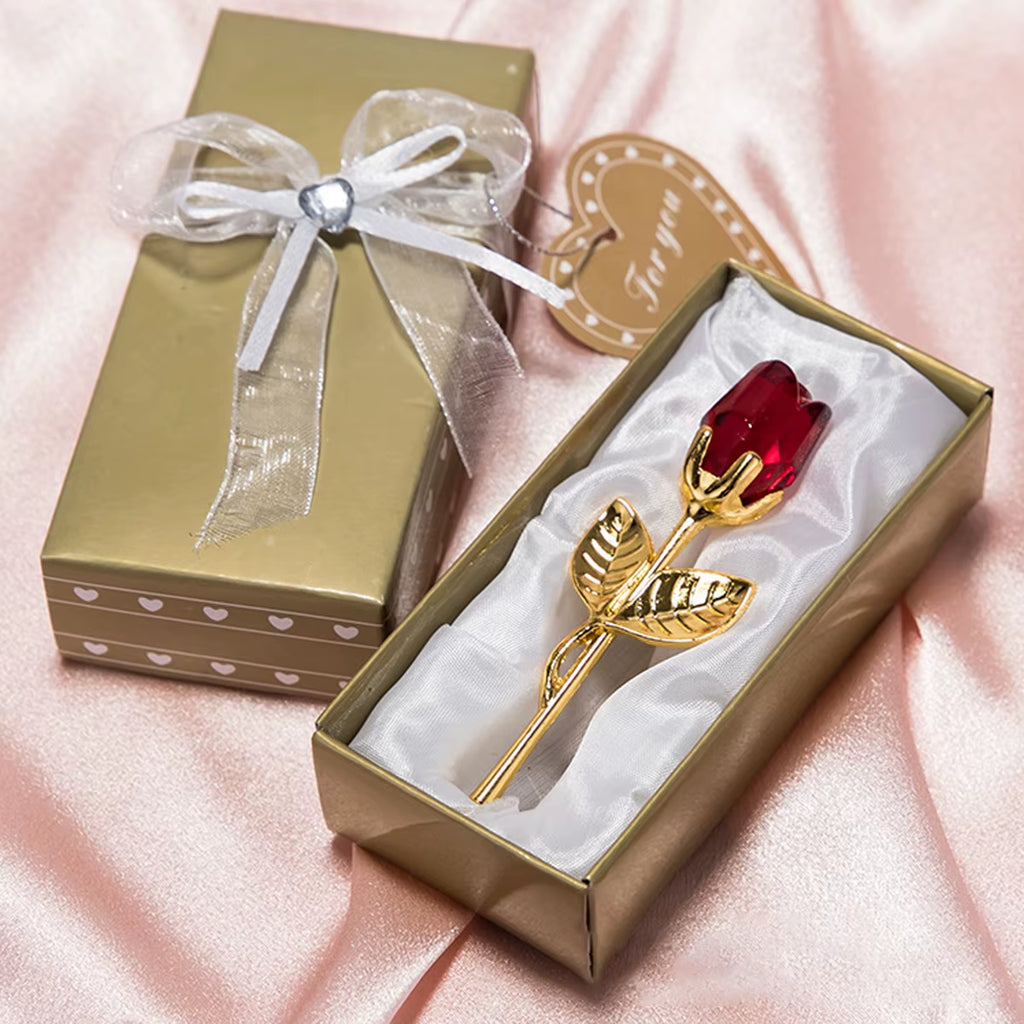 1Pc Glass Rose Mini Crystal Flower Artificial Flowers Room Ornament Office Desktop Decoration Wedding Party Valentine'S Day Gift