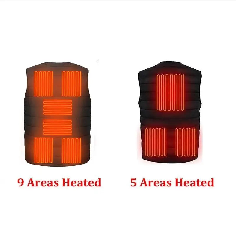 Men Autumn Winter Smart Heating Cotton Vest 9 Area Heated V Neck Vest Women Outdoor Flexible Thermal Winter Warm Jacket M-7XL