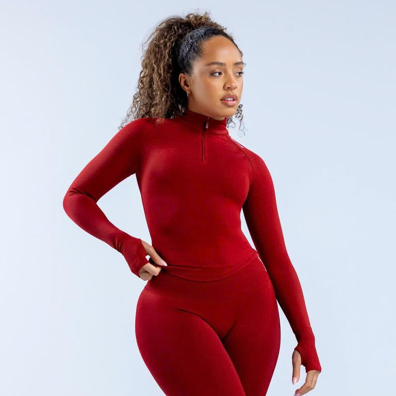 DFYNE Impact Half Zippy Gym Outfits Gym Fits Seamless Long Sleeve Zip-Up Crop Top for Women