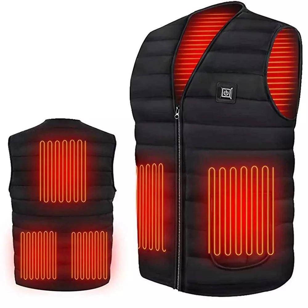 Men Autumn Winter Smart Heating Cotton Vest 9 Area Heated V Neck Vest Women Outdoor Flexible Thermal Winter Warm Jacket M-7XL