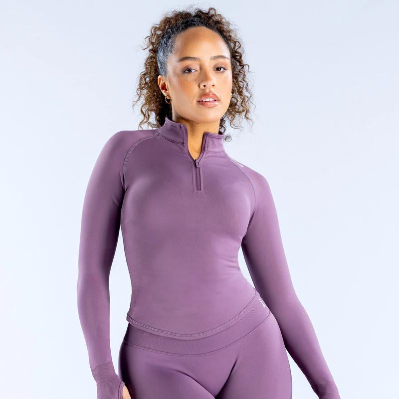 DFYNE Impact Half Zippy Gym Outfits Gym Fits Seamless Long Sleeve Zip-Up Crop Top for Women